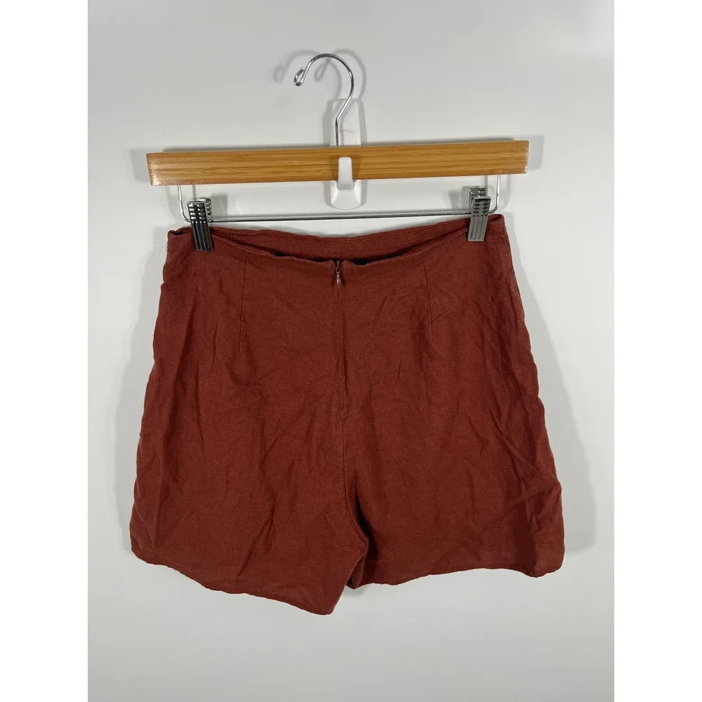 Womens Linen Blend Skort 2 Orange Euro Summer Chic Resort Breathable Lightweight
